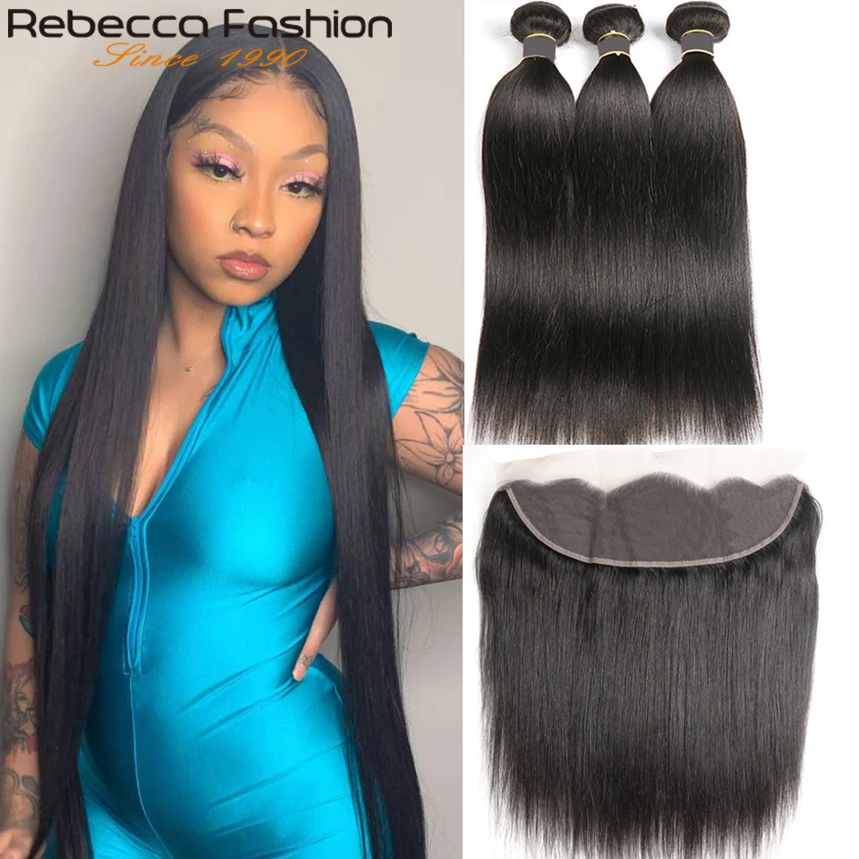 

Rebecca Straight Lace Frontal With Bundles Remy Human Hair With Frontal 3/4 Bundles With Frontal Brazilian Closure with Bundles