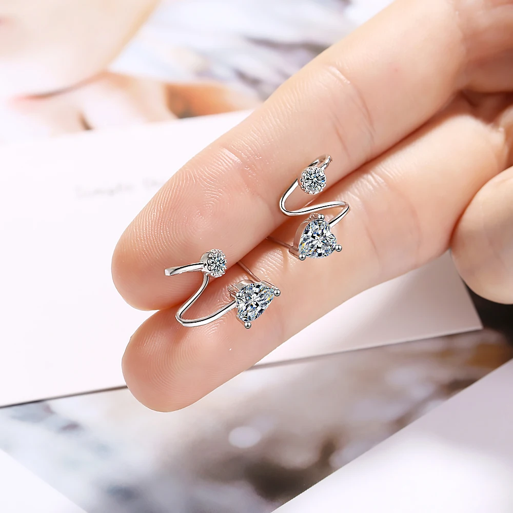 

New 925 Sterling Silver Stud Earrings with Zircon Crystal Heart Shaped Rotating Earrings for Women Fashion Jewelry Gifts
