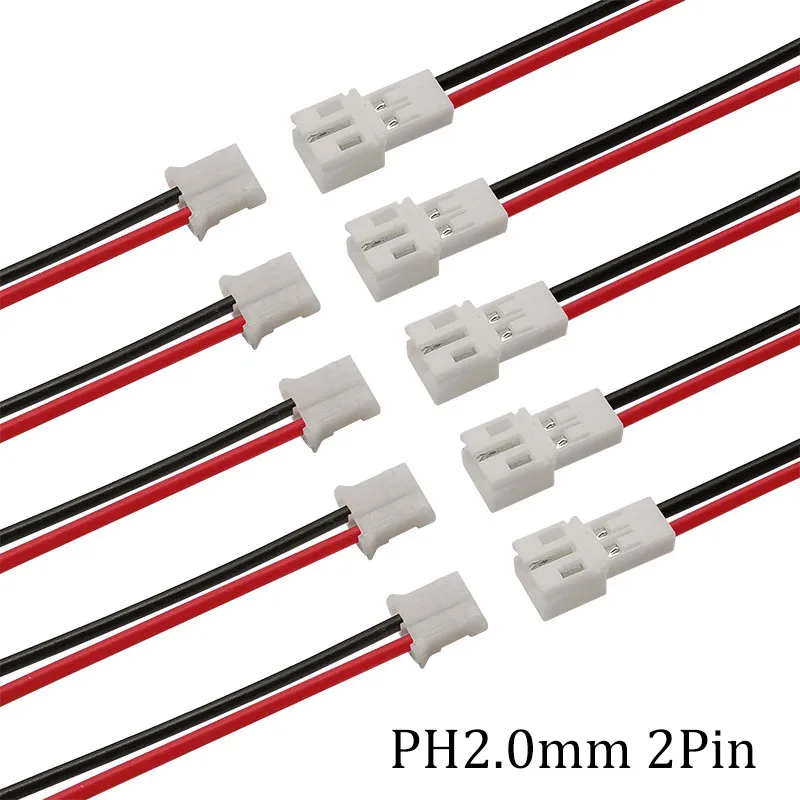 Connecteurs JST PH 2.0mm 2 broches mâle femelle 20cm 26AWG lot 2/5/10 paires