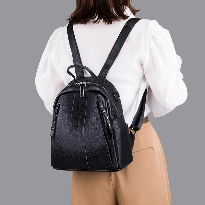 100% Genuine Leather Women's backpack Casual Waterproof real Cowhide Backpacks Female Luxury Back pack Women Travel Shoulder Bag