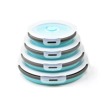 

Round Silicone Folding Portable Bento Box Collapsible Lunch Box For Kid Food Dinnerware Microwave Food Storage Container-40
