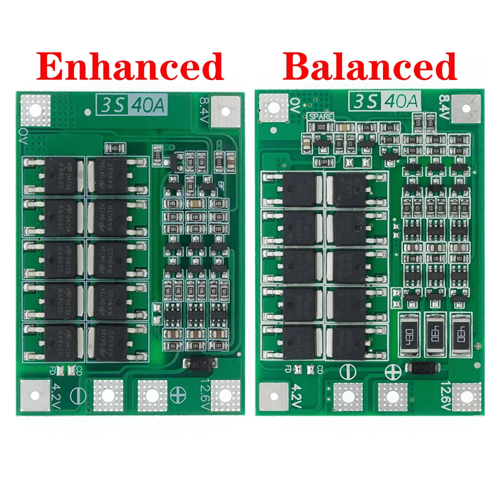 Защитная плата зарядного устройства для литий-ионных батарей 3S 40A PCB BMS двигателя