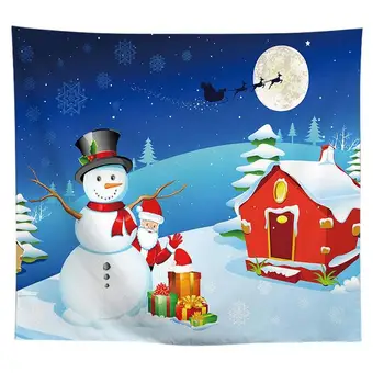 

1pc Chrsitmas Tapestry Cartoon Snowman Santa Claus Kitten Pattern Wall Hanging Blanket Sofa Polyester Background Map Decor