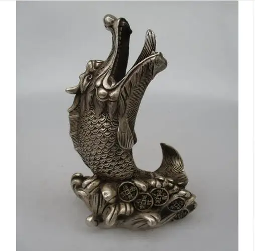 

christmas decorations for home+ Collectible Decorated Old Handwork Tibet Silver Carved Dragonhead Statue/ Sculpture.