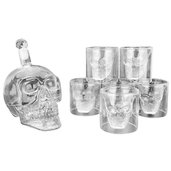 

7 Pcs/set Glass Skull Face Decanter with 6 75ml Skull Shot Glasses for Whiskey, Vodka, Beer or Wine