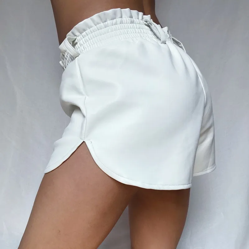 Elastic High Waist White PU Shorts Women Loose Faux Leather Runner Shorts Summer Streetwear Sexy Wide Leg Shorts For Women swimming shorts