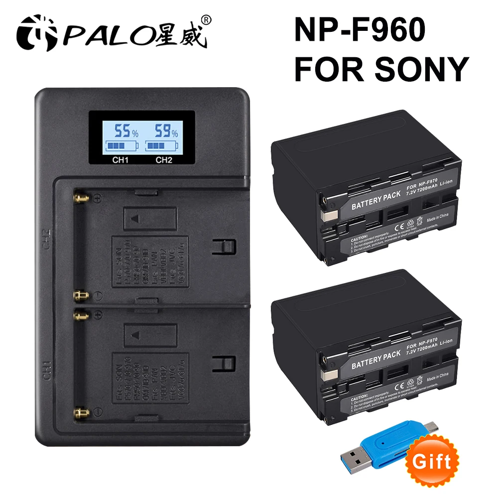 2 uds 7200mAh NP-F970 NP F960 F970 de potencia de la batería de la pantalla + pantalla LCD doble digital cargador de cámara de SONY F930 F950 F770 F570 CCD-RV100