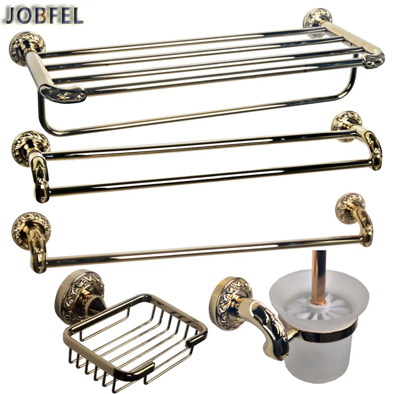 

Jobfel European Style Gold-Tone Varved Single Bar, Parallel Bars Towel Rack Soap Dish Toilet Brush Sanitary Ware Hardware Access