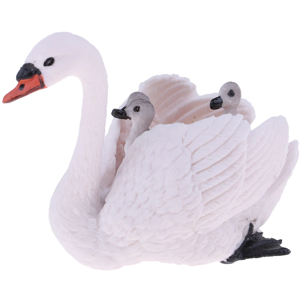 Realistic White Swan with Babies Figurines Model Animal Action Figures, Easter Eggs Cake Toppers Christmas Birthday Gift 