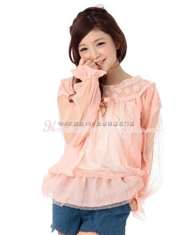 

LIZ LISA flower lace mesh multiple fabrics blouse shirts
