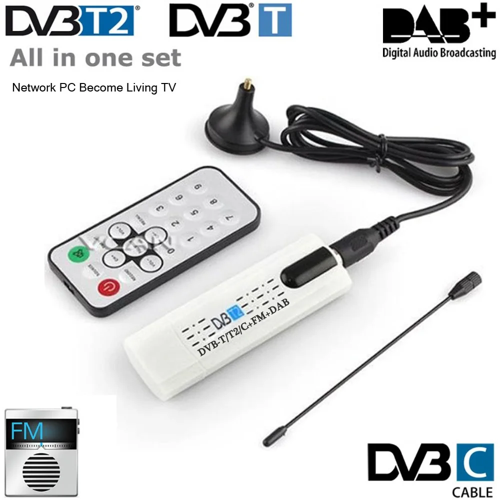 USB ТВ-тюнер DVB T2 DVB-T/C FM DAB с антенной пульт дистанционного управления HD 1080P MPEG-2 MPEG-4