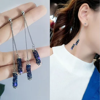 

Vintage Korea Earrings for Women Female Fashion Silver Chain Tassel Cubic Zirconia Drop Dangle Earring Long Earings Jewelry 2020