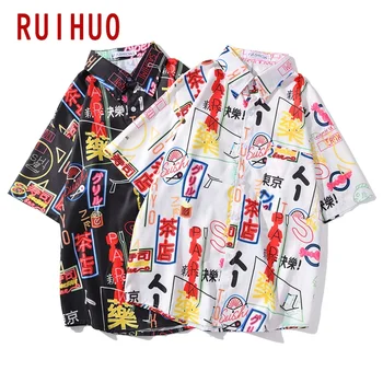 

RUIHUO 2020 Summer New Hawaiian Short Sleeve Shirt Men Slim Fit Cotton Japan Style Casual Shirts Men Clothing Brand Tops M-2XL