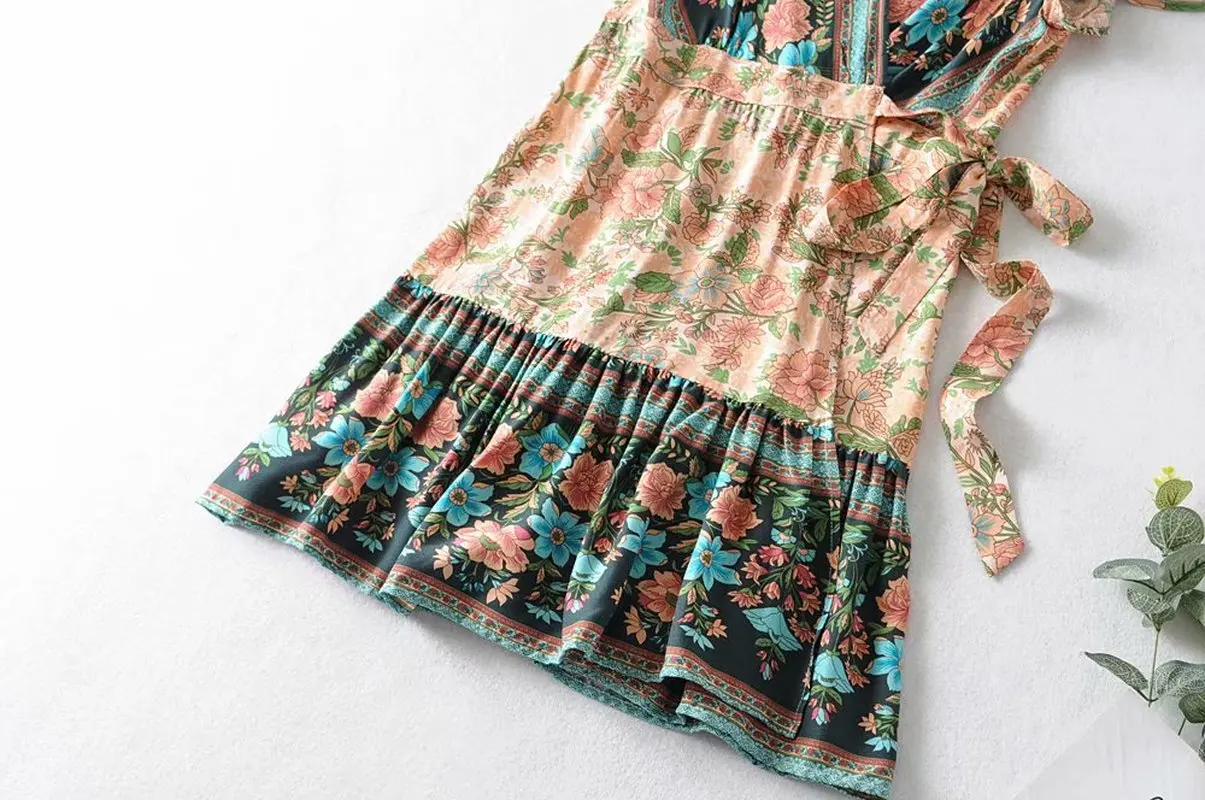 Boho королев для женщин с цветочным принтом и v образным вырезом из искусственного