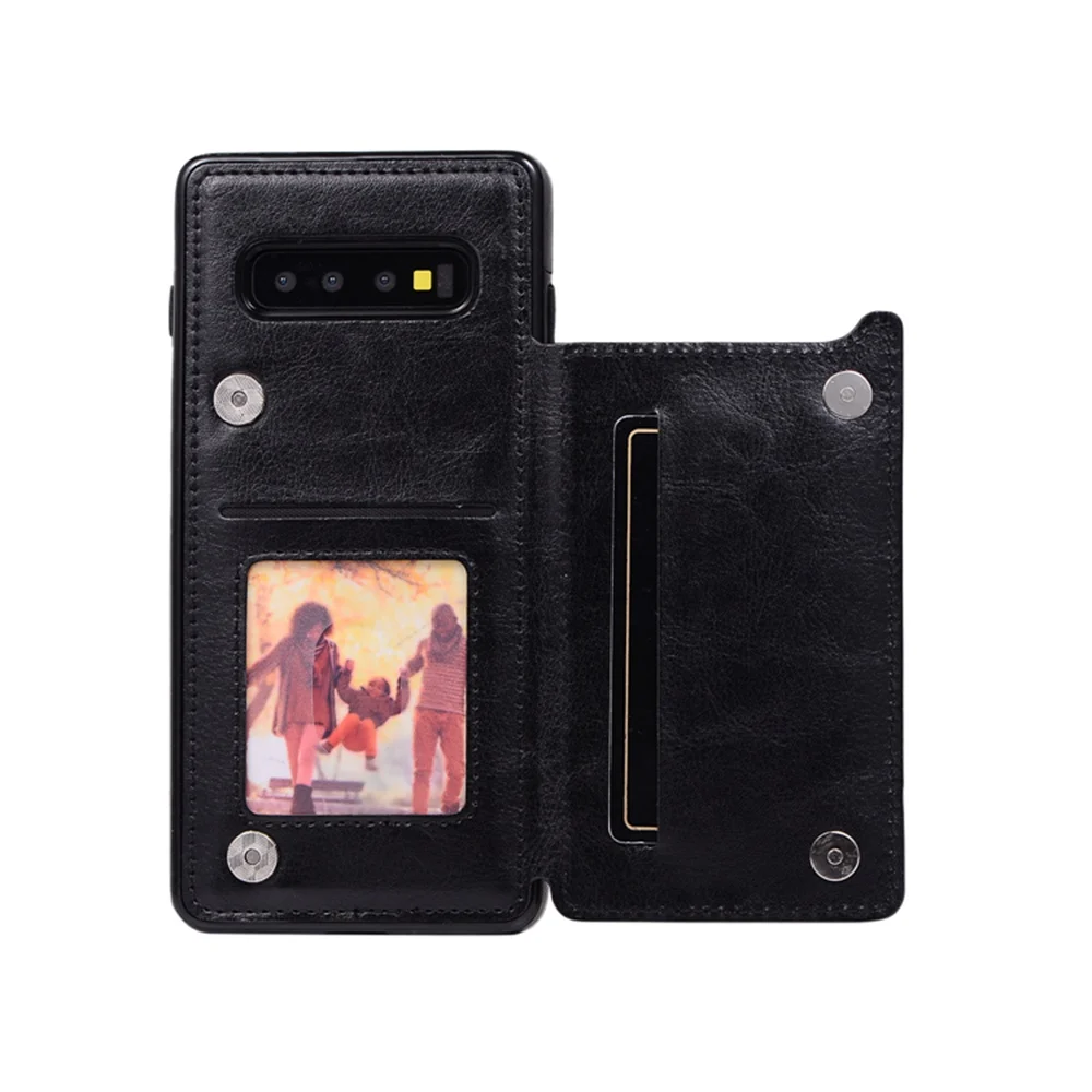 Чехол-Кошелек Eqvvol в стиле ретро из искусственной кожи для samsung Galaxy S8 S9 S10 Plus Note 8 9 10 Pro S7 edge - Цвет: Black