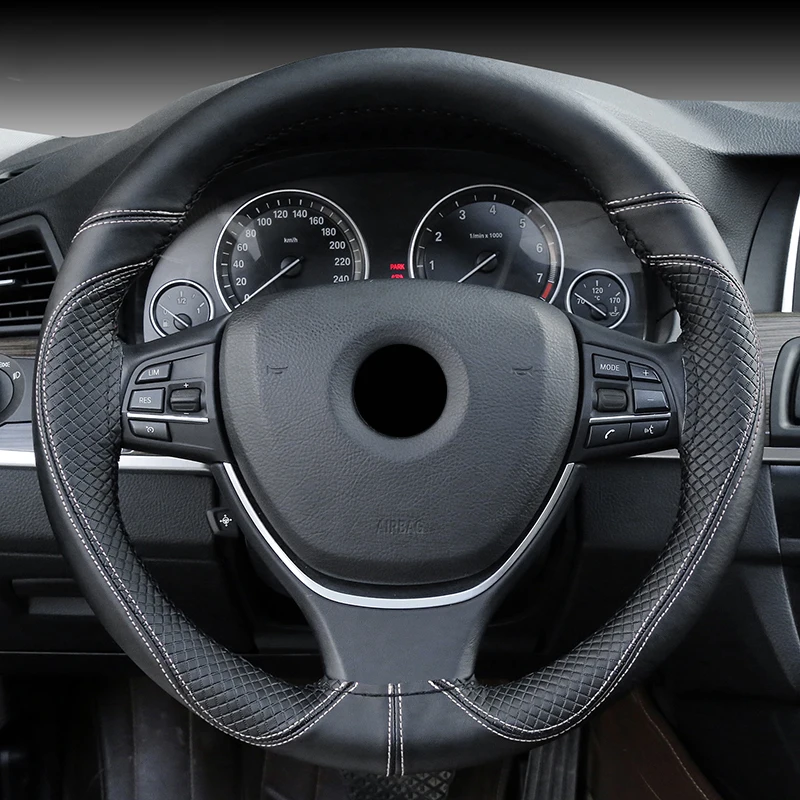 

Leather Steering Wheel Cover Leather Embossed Hand-Sewn Steering Wheel Cover Steering Wheel Braided Belt Interior Accessories
