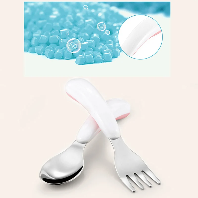 Heat-Resistant Baby Utensil Spoon Fork Set with Travel Safe Case Toddler Babies Children Feeding Training Spoon Easy Grip J74