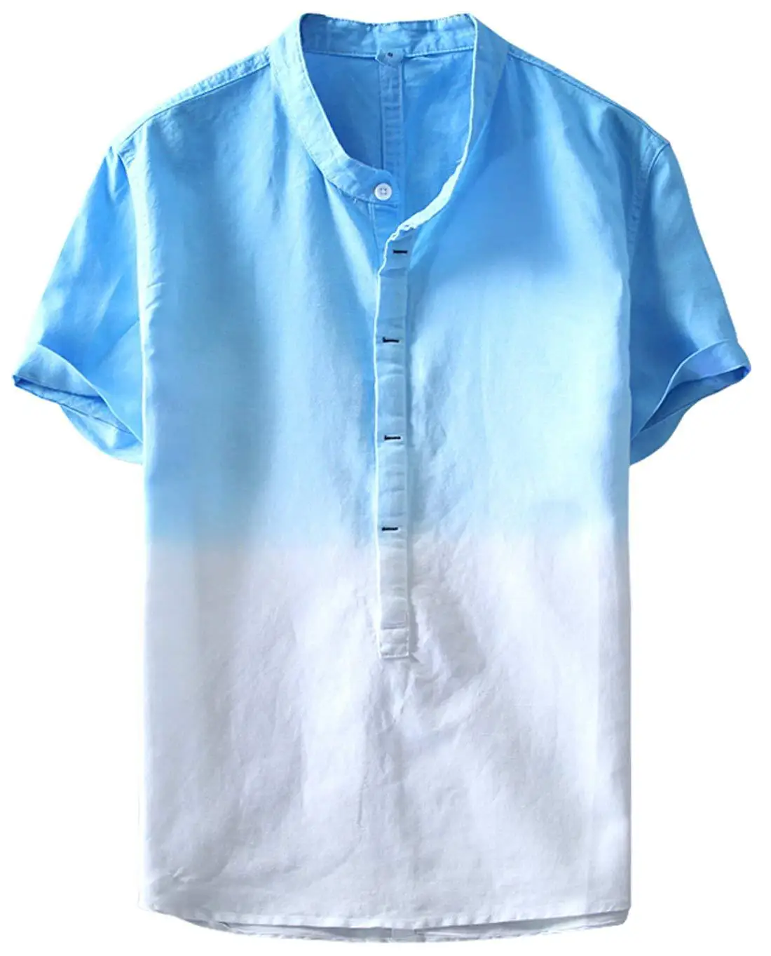 Light blue Мужские рубашки, новинка, модные мужские рубашки, повседневные, приталенные, с цифровым градиентным принтом, хлопковые, льняные, мужские рубашки с коротким рукавом - Цвет: Light blue