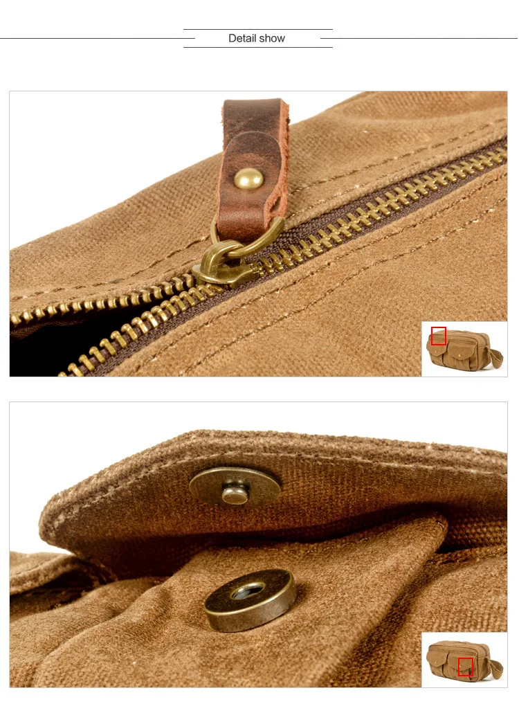 Zipper and Buckle Show of Waxed Canvas Bag