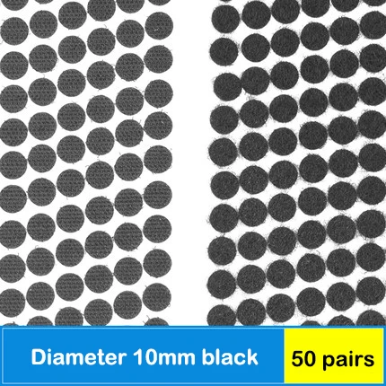 50 пар/лот 10-60 мм Самоклеющаяся клейкая крепежная лента в горошек крючок и петля Волшебная нейлоновая наклейка шнур с клеем - Цвет: black 10mm 50pairs