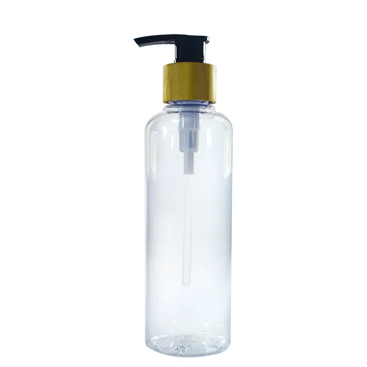 50pcs 250ml white PE press emulsion bottle lotion bottle with bamboo emulsion pump head shampoo/body wash,Sprayer bamboo bottles - Цвет: Clear plastic