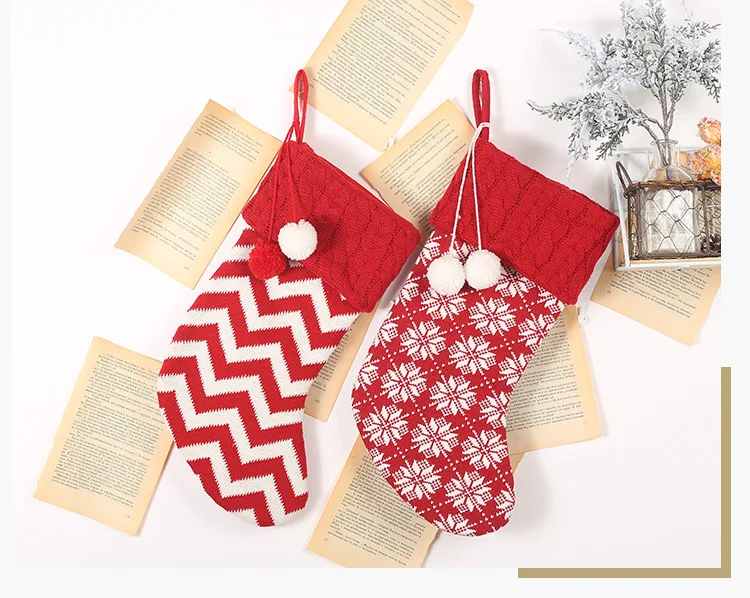 New Christmas decorations knitted Christmas stockings wool socks red and white elk gift bags children's gift bags