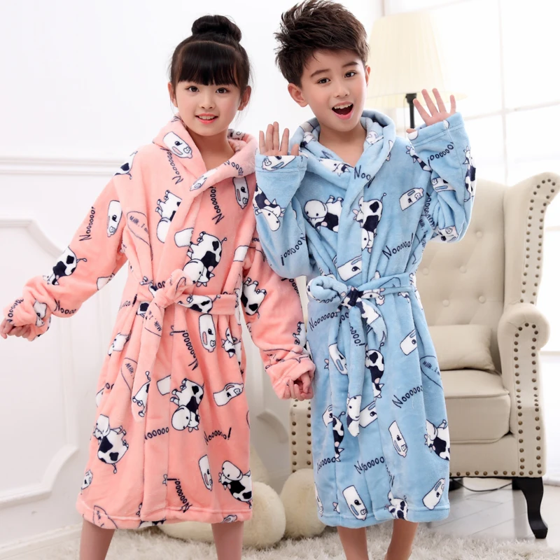 Cartoon Penguin Robes Kids Child Flannel Bathrobes For Girls Boys