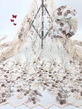 

2019 Latest French African Lace Fabric With Sequins High Quality Nigerian Tulle Lace Fabric For Wedding Dress