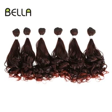 Bella 16, 18, 20 дюймов, 7 шт., Омбре, красные пряди, с закрытием, синтетические волосы, пряди с закрытием, свободные волнистые пряди, 240 г, волосы