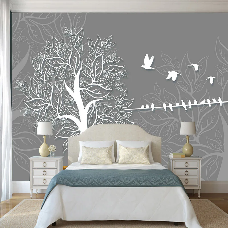 3D белые футболки, абстракция птиц серый задний обои современный простой стиль для гостиной спальни столовой фон Настенный декор