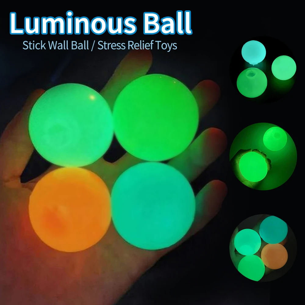 45/65mm Sticky Wall Ball Stress Relief Ceiling Balls Soft TPR Kids Decompression Toy Tossing Squash Ball Luminous Target Ball 3