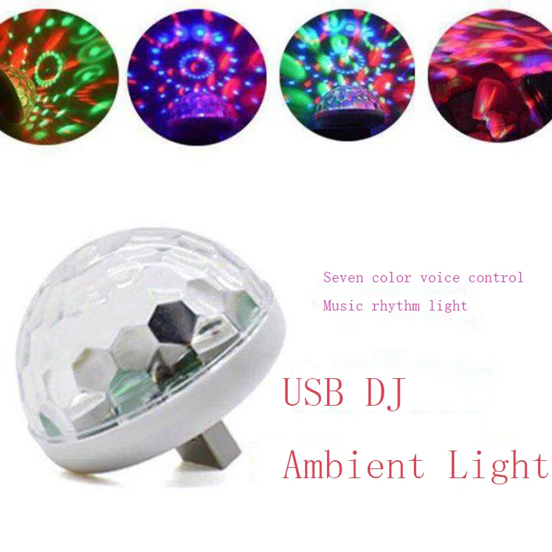 

Car USB Ambient Light DJ RGB Mini Colorful Music Sound Led USB Interface Holiday Party Atmosphere Car Decorative Dome Lamp