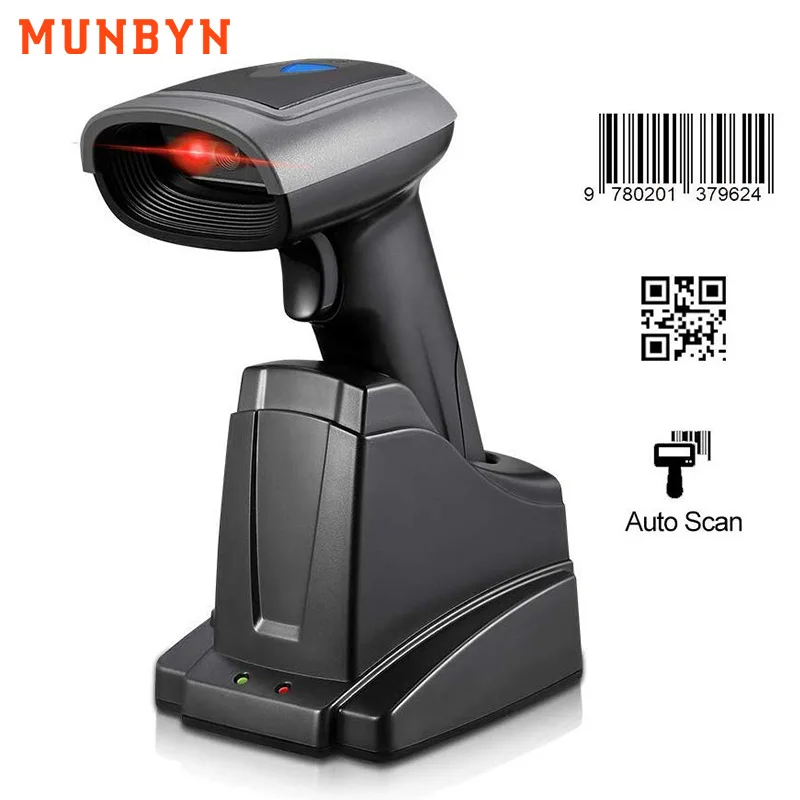 MUNBYN Barcode Scanner Bluetooth Compatible 2D QR code Reader 3 in 1 Handheld Wireless Scanner