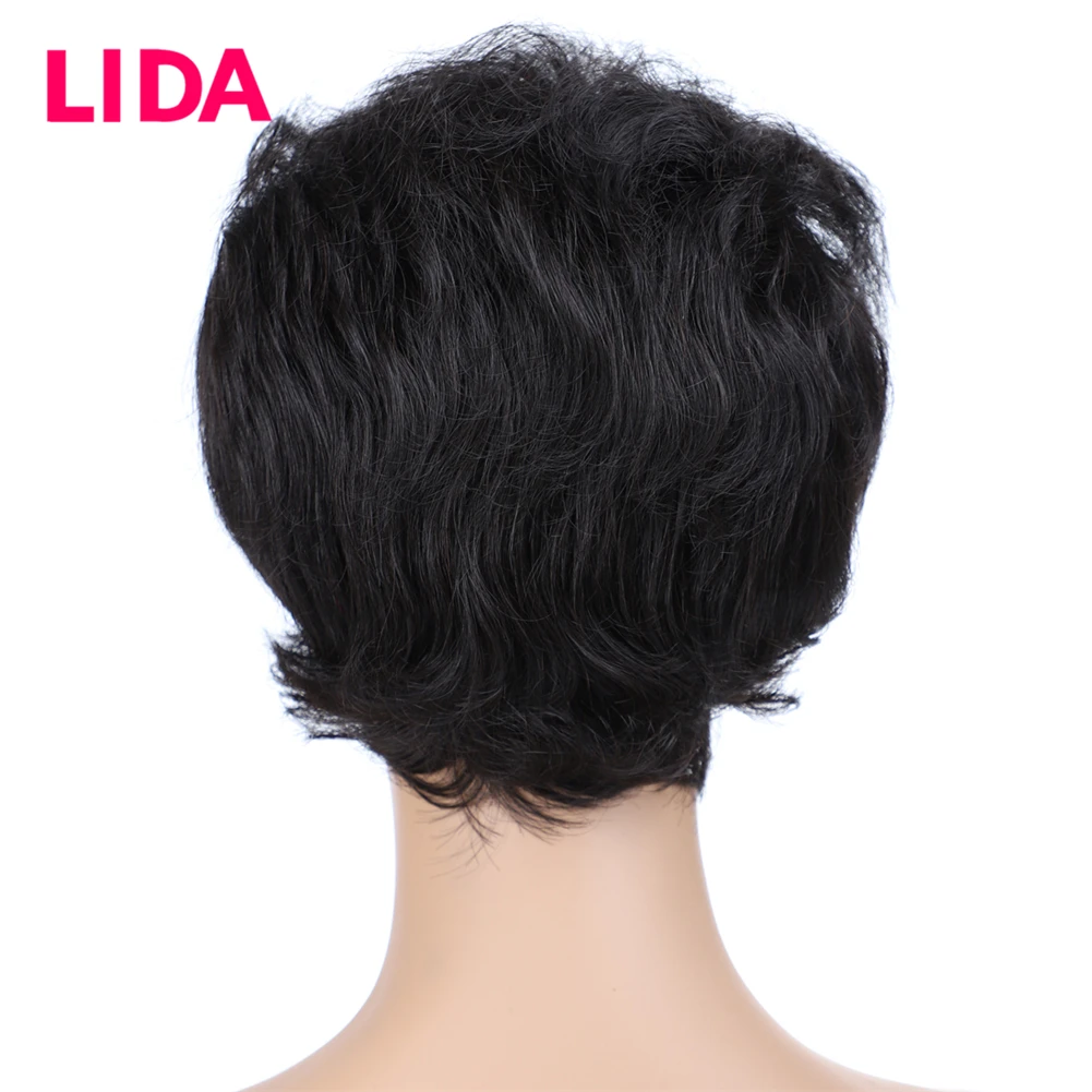  LIDA Short Human Hair Wigs 120% Destiny Natural Wavy Human Hair Wigs 6435 Remy Brazilian Human Hair