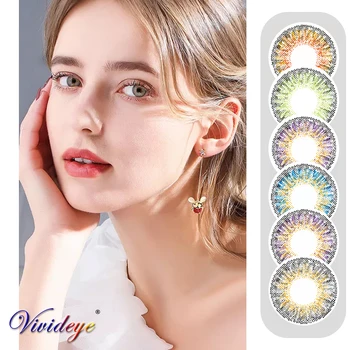 

VIVIDEYE 2Pcs/Pair Colorful Eyes Contact Lenses Soft Beautiful Pupil Pink heart Series Brand Cosmetic Lens Makeup