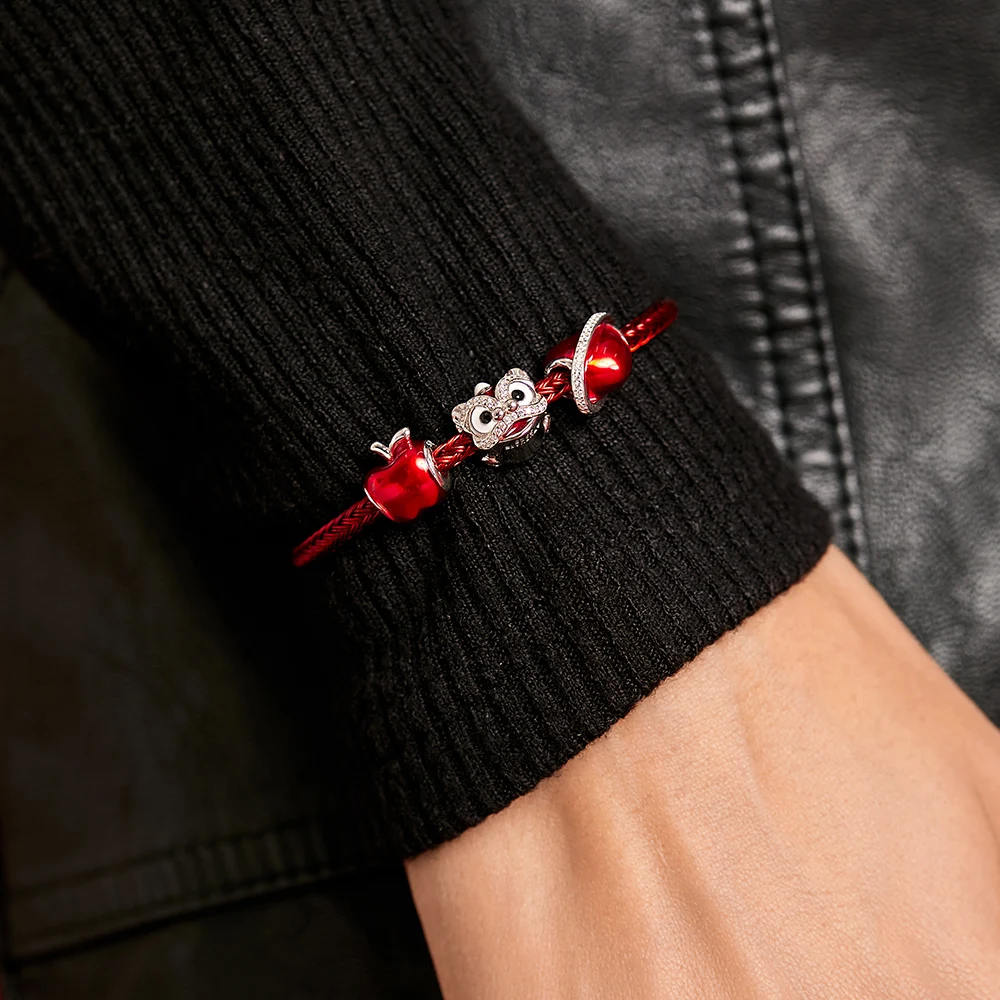 ATHENAIE Colorful Wire Charm Bracelet with 925 Sterling Silver CZ Love Heart Clasp for Women Fit Charms Beads DIY Gift Red bangle bracelet