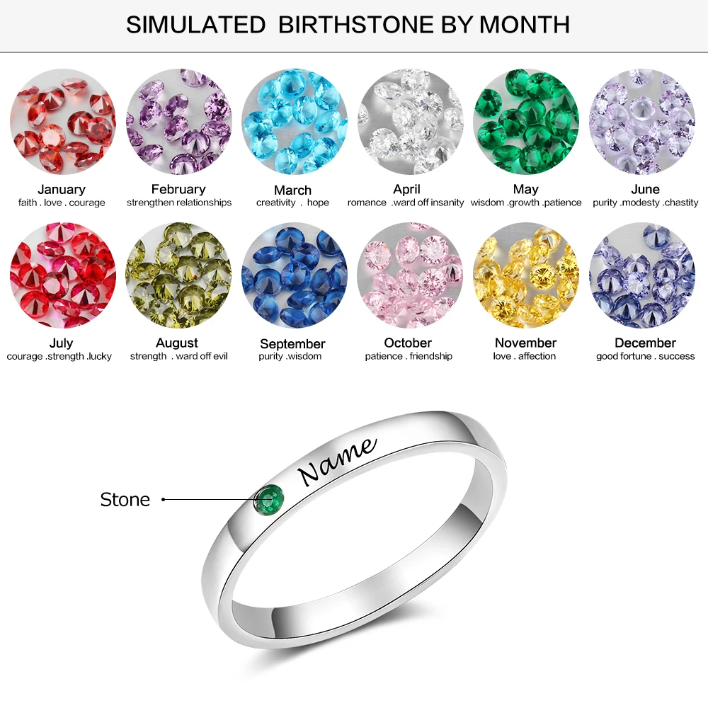 JewelOra 925 Sterling Silver Personalized Name Ring with Birthstone Custom Engraved Rings for Women Fine Jewelry Christmas Gifts - Image 2