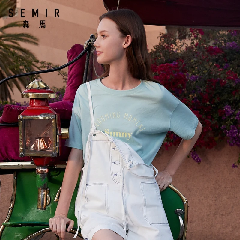 Футболка Semir женская с коротким рукавом Свободный пуловер круглым вырезом и