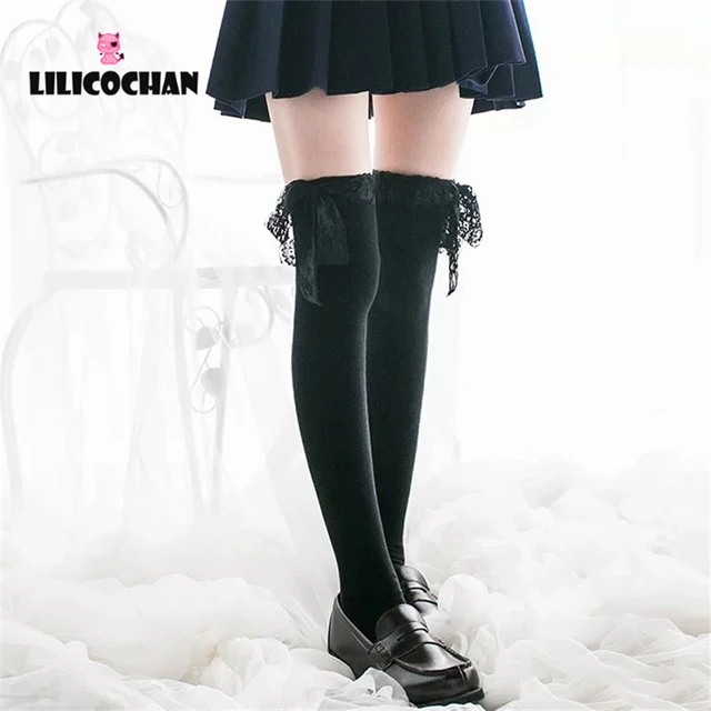 Lolita Stocking Womens Anime Cosplay Maid Girls Lace Top Thigh High Over Knee Leg Warmer Leggings Sexy Cotton Socks Kawaii Style 5