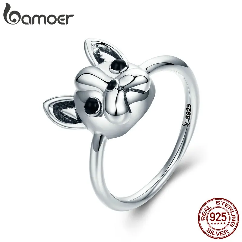 Женское кольцо из серебра 100% пробы с французским бульдогом|fashion rings for women|rings womenring