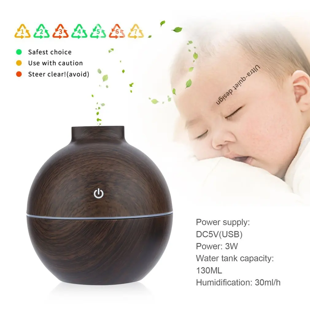 130ML Car Air Humidifier Wood Essential Oil Diffuser Aroma Lamp Aromatherapy LED Light Electric Aroma  Diffuser Mist Maker