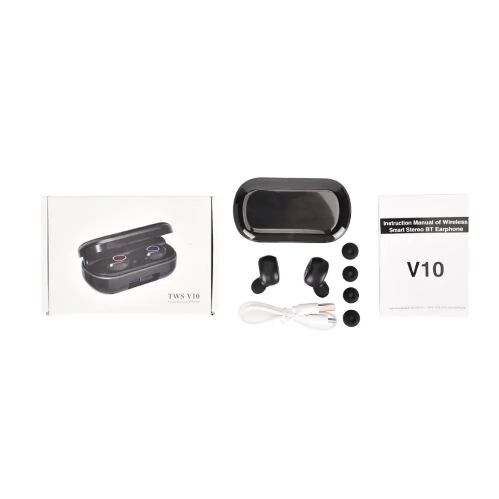 Наушники V10 TWS беспроводные ecouteur Bluetooth 5,0 с шумоизоляцией настоящие беспроводные наушники lightning светодиодный динамик 2000 мАч