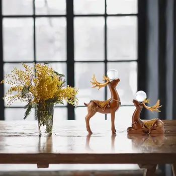 

1 Pair Resin Elk Model Desktop Ornament European Cabinet Display Living Room Decoration Wedding Gift