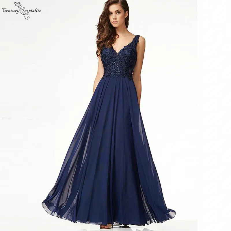 Navy Blue Синие королевские платья с открытой спиной Длинные платья подружек невесты с кружевом комплектующие для бижутерии из шифона со стразами на свадьбу платья для выпускного вечера свадебные праздничные платья - Цвет: Navy Blue