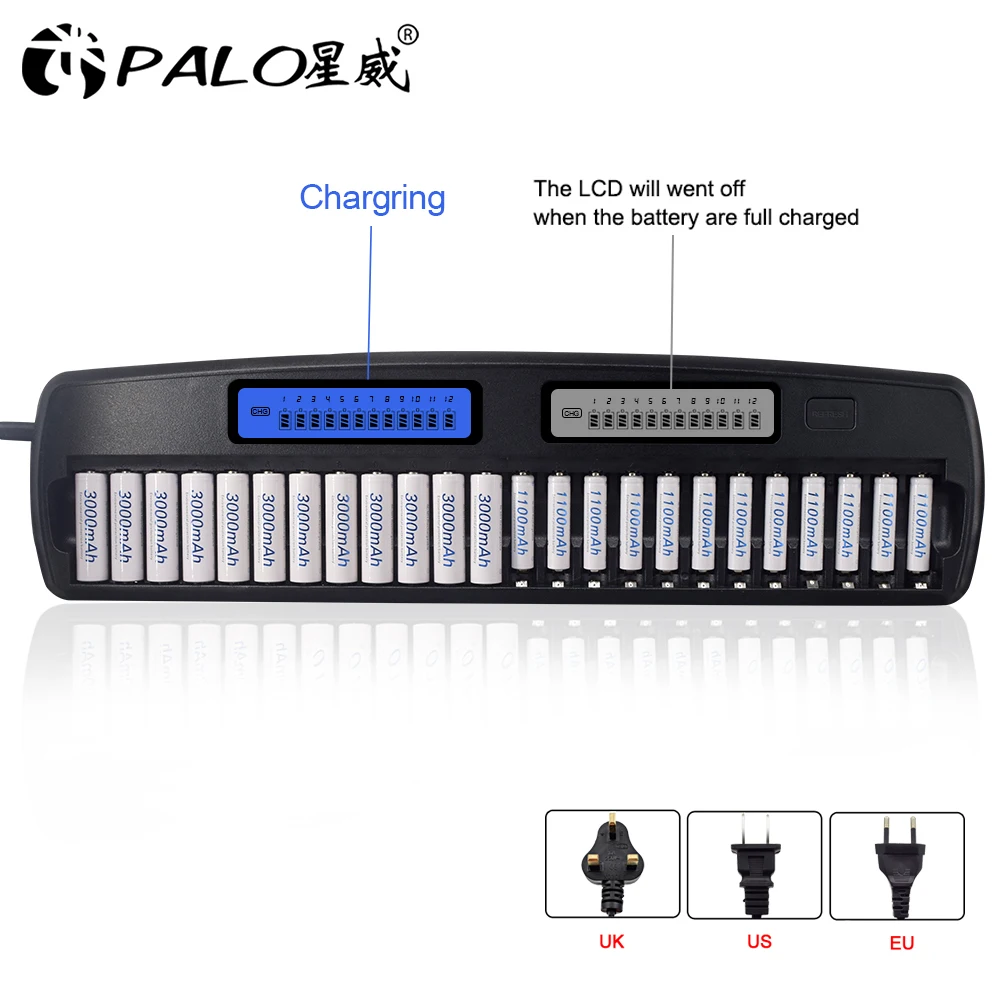 Battery Charger Fast Charger Battery Charger Adapter PALO 12/14/16/24/48 slots Fast Smart Intelligent charger AA AAA battery charger for 1.2V AA AAA NiMH NiCD rechargeable battery