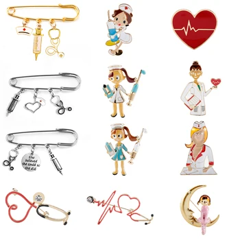 

17 styles Nurse Cap Medical Brooch Enamel pin Needle Syringe Stethoscope Pendants Buckle Pin Creative Jewelry Doctor Nurse Gift