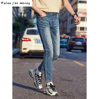 

cotton Men's spandex casual blue jeans Men's fashion Korean style slim type straight jeans pants size