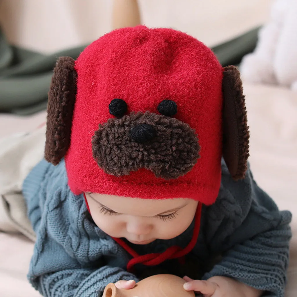 Милая Пушистая Шапка с собачкой для малышей, для новорожденных девочек, для детей, с помпонами, для малышей, теплая зимняя шапка с ушками, лыжная вязаная шапка, шапки
