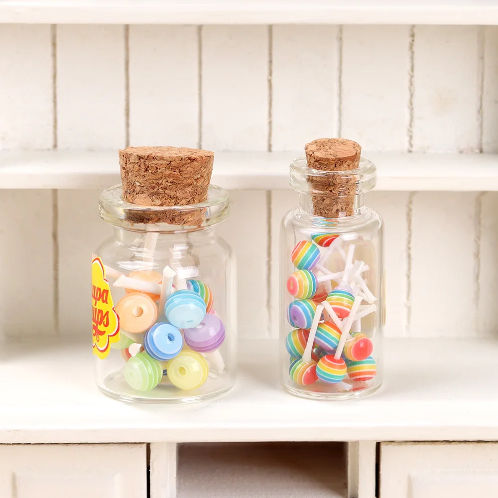 New 1/12 Miniature Food Dessert Sugar Mini Lollipops With Case Holder Candy For Doll House Kitchen Furniture Toys Accessories 2