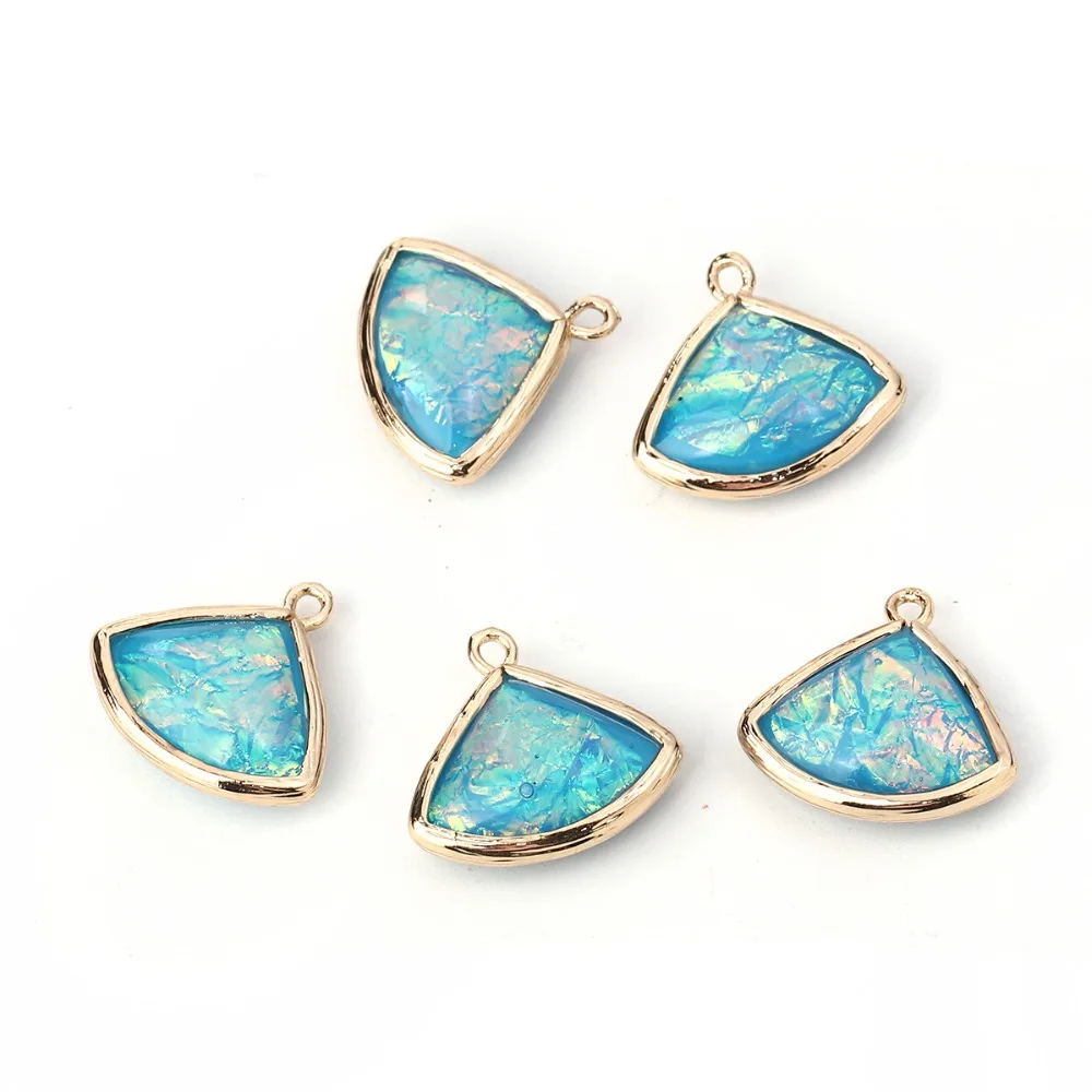 DoreenBeads модная медь и смола AB Радужный цвет Aurora Borealis кулон в форме вентилятора светло-золотой ярко-розовый 19 мм x 18 мм, 5 шт